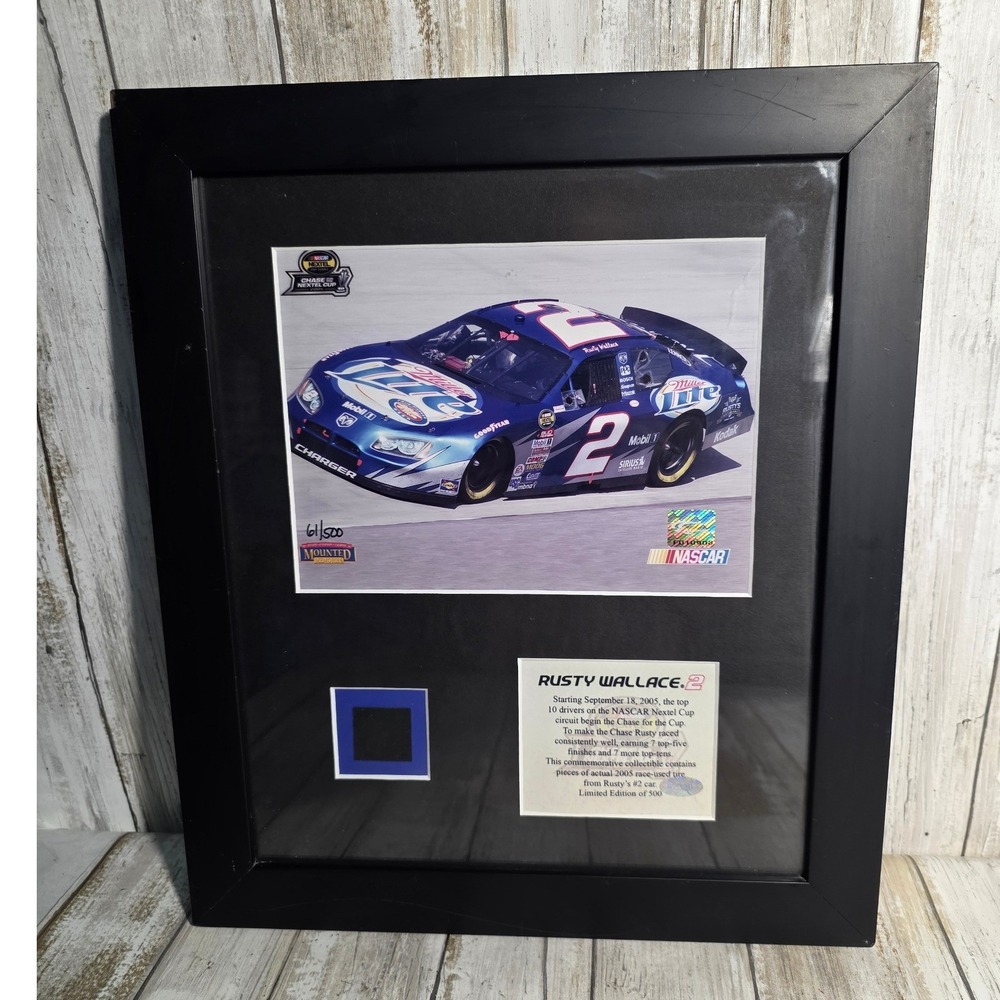 Rusty Wallace 2005 NASCAR Race Used Tire Relic Framed Limited Edition 61/500 - Picture 6 of 14